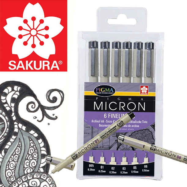 Set flomastera za tehničko crtanje SAKURA Pigma Micron - 6 delni