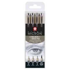 Set tehničkih olovaka Sakura Pigma Micron 3 fineliners a brush pen | tamno sive nijanse